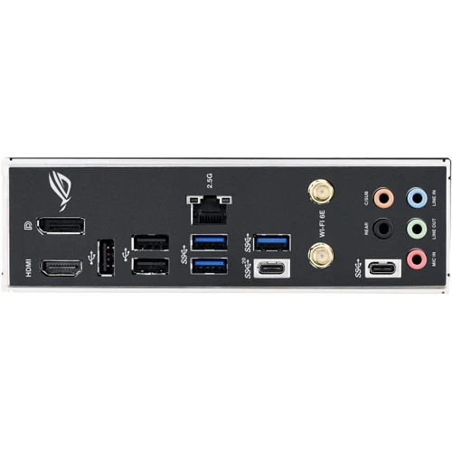 ASUS ROG STRIX B760-I GAMING WIFI: Разъемы на задней панели USB Type-C, HDMI, DisplayPort, Ethernet RJ-45, USB 3.2 Gen 2, USB 3.2 Gen 1, USB 2.0