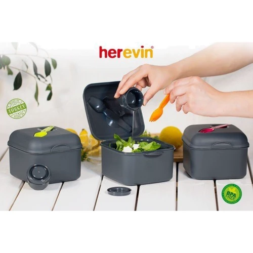 Ланч бокс Herevin Salad Box Grey Mix с приборами (161450-560): Количество отделений 1