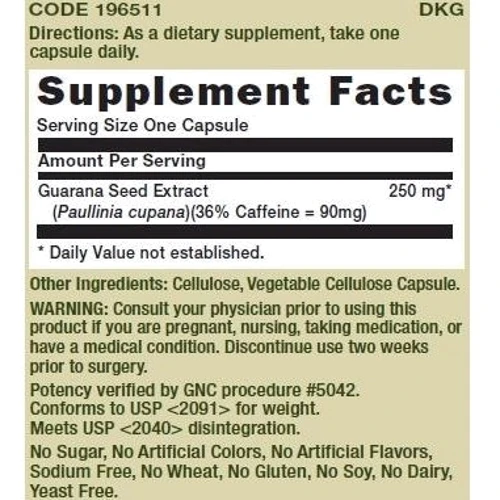 GNC Herbal Plus Standardized Guarana 100 caps: Форма выпуска Капсулы