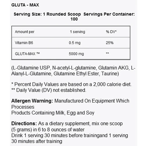 Аминокислота для спорта MEX Gluta-Max 500 g (100 servings) Unflavored: Вкус Без вкуса