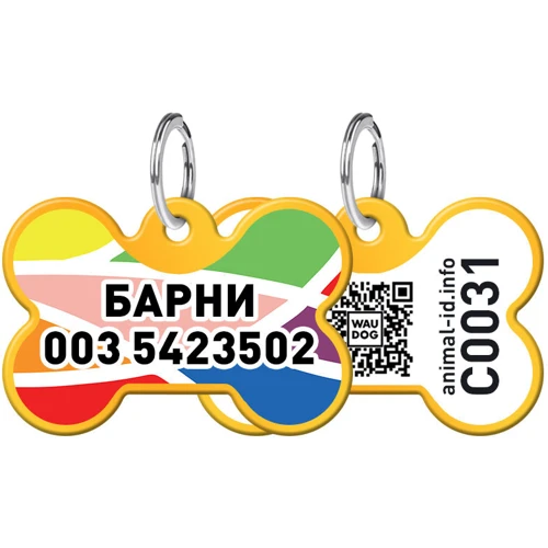 Адреснік WAUDOG Smart ID з QR-паспортом, малюнок "Вітраж", кістка, 31х21 мм золото (0631-0051-17-gr)
