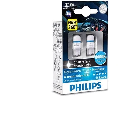 LED лампа Philips X-tremeVision LED W5W 8000K 12V 127998000KX2 (2шт.)