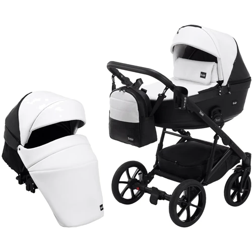 Коляска 2 в 1 Bair Kiwi кожа 100% BK-51/15 белый - черный