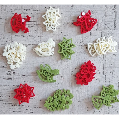 Набір новорічних прикрас із фетру, 4см, 36 шт, мікс квітів