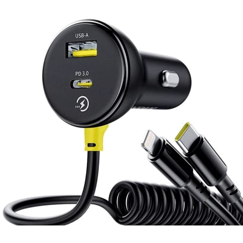 Зарядное устройство Baseus Car Charger USB+USB-C Circular 60W with USB-C+Lightning Cable Black (C00035902121-01): Кабель в комплекте USB-C, Lightning, встроенный