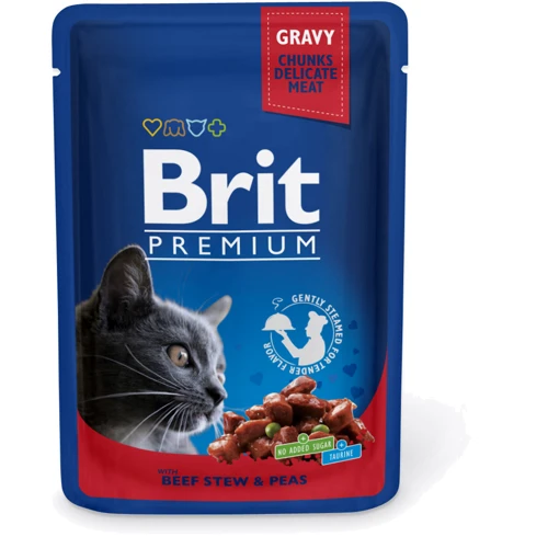 Вологий корм для кішок рагу з яловичини з горошком Brit premium Pouches with beef stew and peas 100 г (8595602505982)