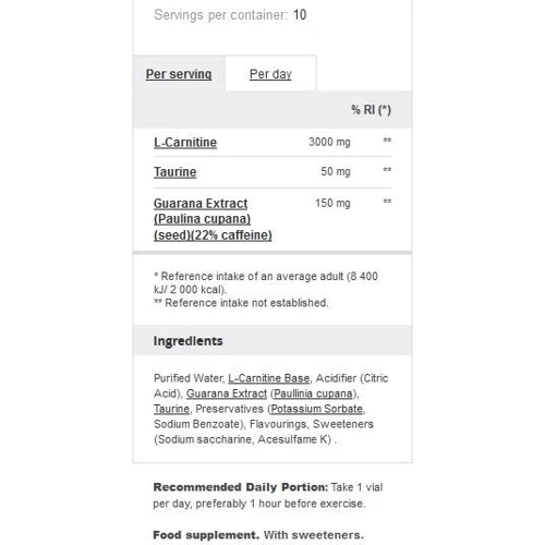 Жироспалювач Prozis Energy L-Carnitine 3000 Shots 10x10 ml Lemon: Стать унісекс