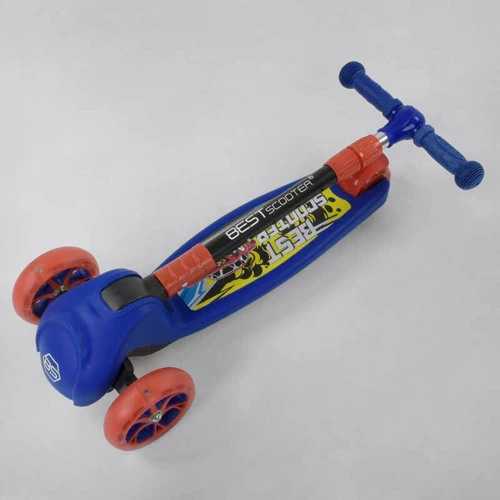 Самокат дитячий триколісний Best Scooter з світяться колесами PU, дисками і складним кермом Blue / Red (87728): Кількість коліс 3