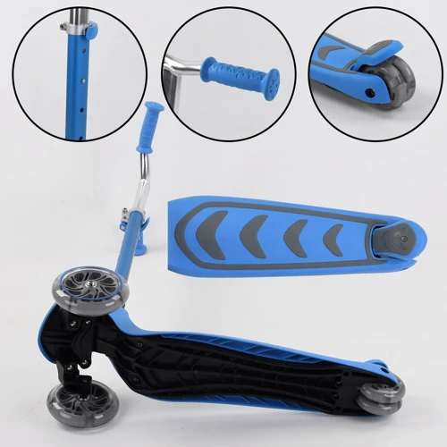 Самокат трехколесный Best Scooter складной алюминиевый руль, 4 колеса PU со светом Blue (102319): Максимальная допустимая нагрузка, кг 60