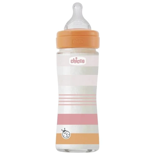 Бутылочка стеклянная Chicco Well-being с силиконовой соской 0м+ 240 мл (28721.11)