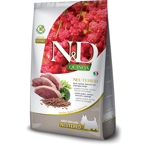 Сухой корм Farmina N&D Quinoa Duck, Brocooli & Asparagus Neutered для взрослых стерилизованных собак мелких пород, утка, киноа, брокколи и спаржа 2.5 кг 38630 (X/04/192)