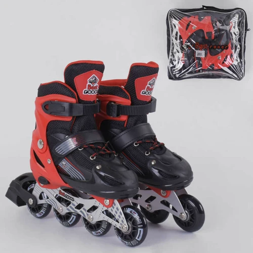 Роликовые коньки Best Roller (30-33) PVC колёса, свет на переднем колесе, в сумке Black/Red (98860): Расположение колес in-line