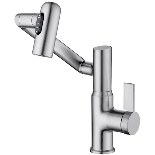 Смеситель для раковины Lefton Single-Hole Rotatable Faucet with Temperature Display-BF2204 Brushed Nickel фото 11