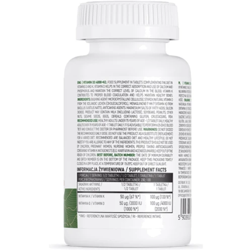 OstroVit Vitamin D3 4000 IU + K2 vege Вітамін D3 4000 + K2 100 таблеток: Тип Витамин D