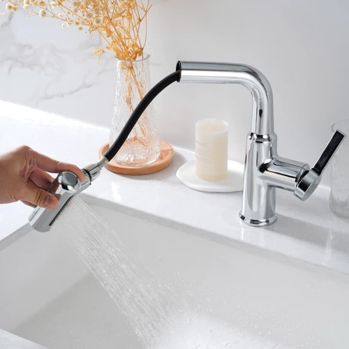 Смеситель для раковины Lefton Single-Hole Waterfall & Pull-Out Liftable Bathroom Faucet-BF2209 Chrome: Вид смесителя Однорычажный