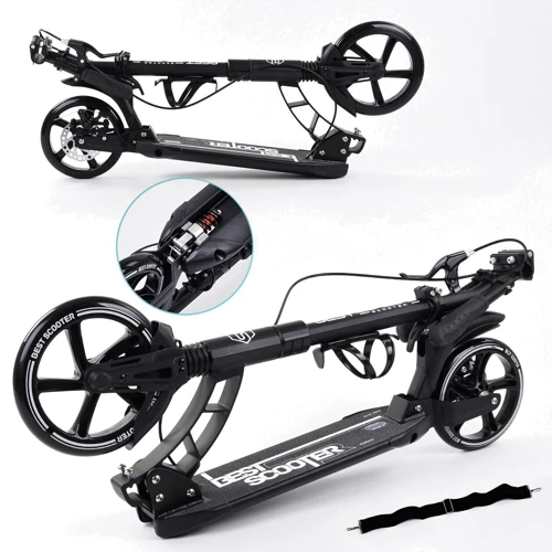 Самокат двухколесный Best Scooter PU колеса, 2 амортизатора, дисковый тормоз Black (100078): Количество колес 2