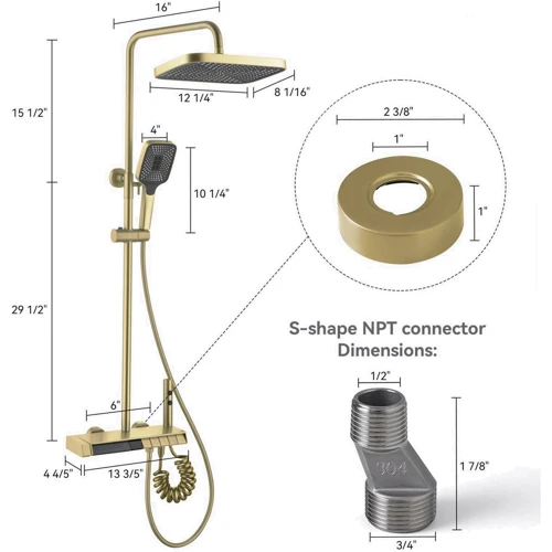 Душевая система Lefton Thermostatic Shower System with 5 Water Modes and Temperature Display Screen-SST2206 Brushed Gold фото 16