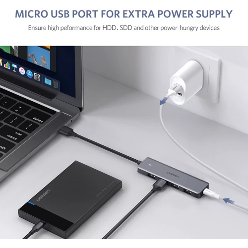Адаптер Ugreen Adapter CM219 USB to 4xUSB3.0+MicroUSB Space Gray (50985) фото 4