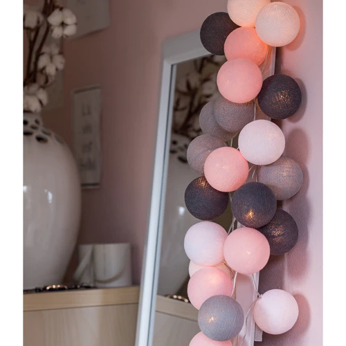 Гирлянда Cotton ball lights на 10 шаров 2,7м, Pink-Grey: Длина, м 2.7