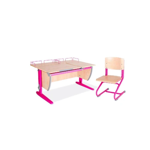 Стол универсальный трансформируемый СУТ.17.04-01 (120 см*88 см) + Полка задняя СУТ.15.210 (2 шт.) + Стул СУТ.01-01 клен/розовый: Возраст ребенка от 6-ти лет
