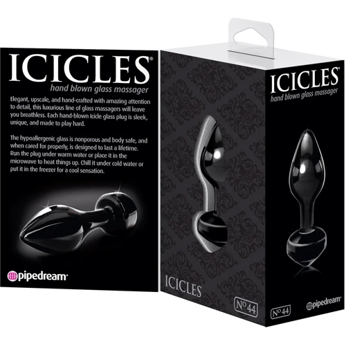 Pipedream Icicles No.44 - скляна анальна пробка, 6,5х2,5 см, чорний