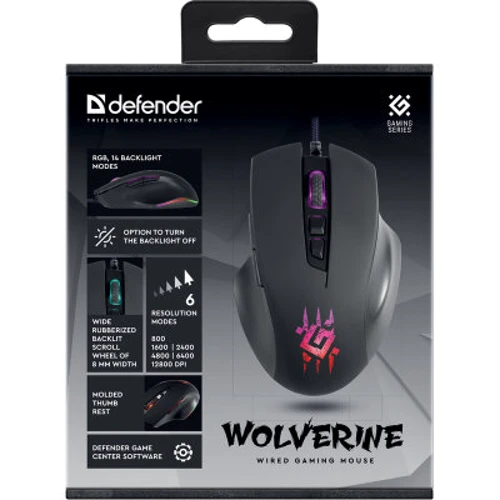 Мышь Defender Wolverine GM-700L RGB USB Black (52700): Количество кнопок 7