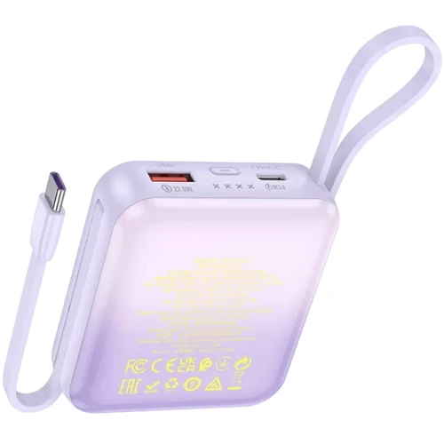 Внешний аккумулятор Hoco Power Bank 10000mAh Q23 Blade with Cable PD 20W/22.5W Purple: Особенности быстрая зарядка, Компактный размер, Индикатор заряда