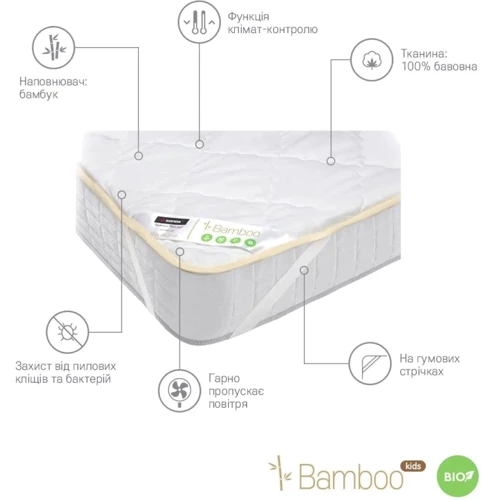 Наматрасник Sonex Bamboo Kids детский из бамбука 60x120 см белый (SO102148): Тип крепления На резинках