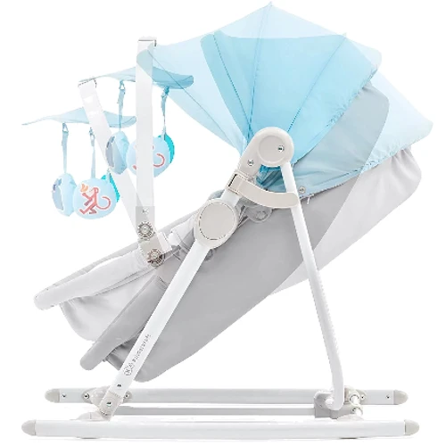 Шезлонг-гойдалка 5 в 1 Kinderkraft Unimo Light Blue (KKBUNIMLIBL000): Додаткові зручності съемная обивка, регулируемая спинка, дуга с игрушками, система складывания, ремни безопасности, сист