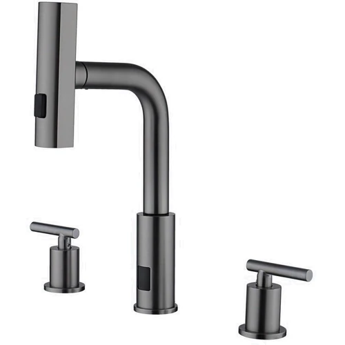 Смеситель для раковины Lefton Two-Handle Widespread Waterfall & Pull-Out Bathroom Faucet with Temperature Display-BFWS2401 Grey
