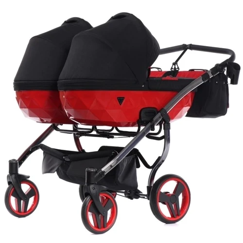 Универсальная коляска для двойни 2 в 1 Junama Diamond S-line Duo 01, черный с красным (JD-SL-DUO-01) фото 8