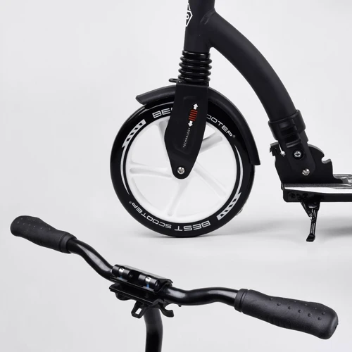 Самокат двоколісний Best Scooter з PU колесами, амортизатором, широким кермом, затискачем для керма Black / White (100069): Тип гальма ножний
