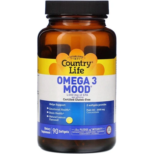 Country Life Omega-3 Mood Омега-3 поддержка настроения со вкусом лимона 90 мягких капсул