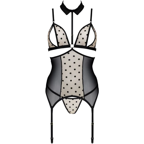 Корсет с открытой грудью Passion DOMINICA CORSET Вeige XXL/XXXL (стринги в наборе)