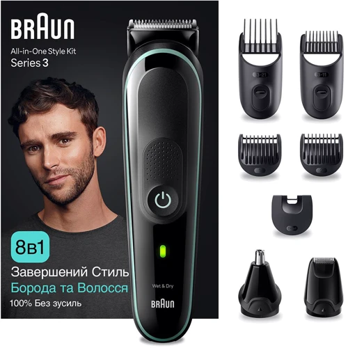 Машинка для стрижки (триммер) Braun MGK 3441: Зона применения Универсальный, Для бороды, Для головы, Для лица, Для носа, Для окантовки