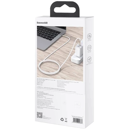Кабель Baseus Cable USB-C to USB-C Cafule Metal 100W 1m White (CATJK-C02) фото 7