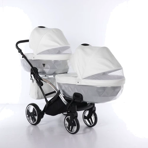Универсальная коляска для двойни 2 в 1 Junama Mirror Satin Duo Slim 04, белый с серебристым (J-MS-DUOs-04) фото 9