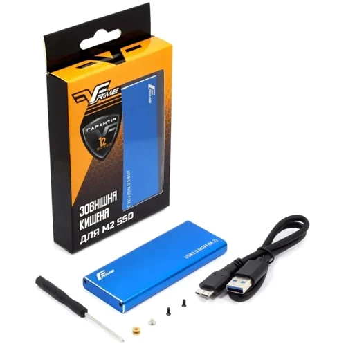 Аксессуар для накопителя Frime для M.2 NGFF SATA Metal USB 3.0(TYPE-A) Blue (FHE202.M2U30): Тип аксессуара Внешний карман