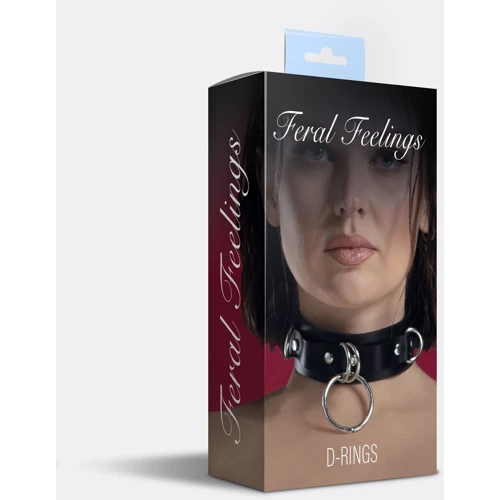 Ошейник для фиксации из натуральной кожи Feral Feelings - D-Rings Black