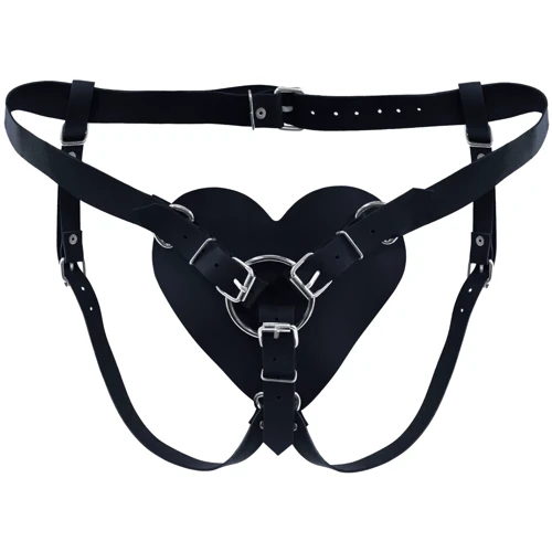 Трусики Серце для страпону з натуральної шкіри Feral Feelings - Hearts Strap-on Belt Black: undefined undefined