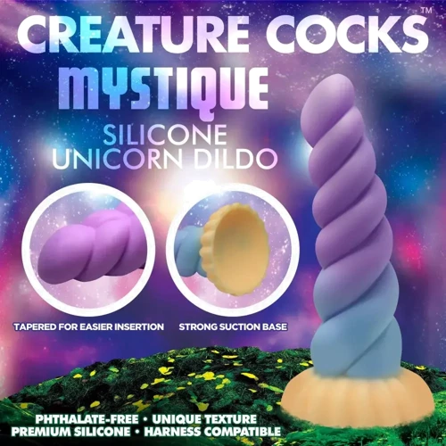 Фантазійний фалоімітатор у формі рогу Однорога Creature Cocks Mystique Silicone Unicorn Dildo