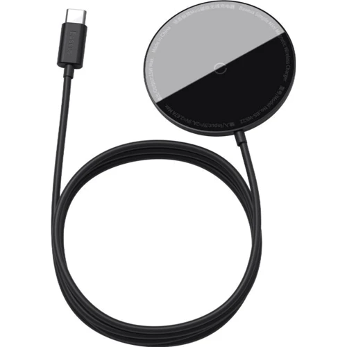 Зарядное устройство Baseus Wireless Charger MagSafe Simple Mini 15W Black (WXJK-F01) for iPhone 16 I 15 I 14 I 13 I 12 series: Кабель в комплекте встроенный