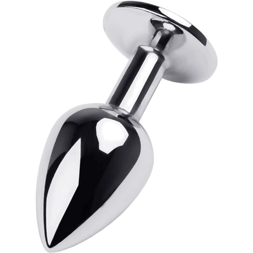 Анальная пробка с кристаллом Metal By Toyfa Silver anal plug black gem