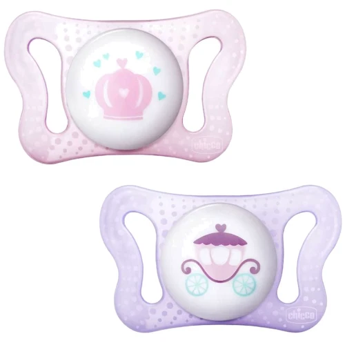 Пустышка Chicco Physio Micro силиконовая 0-2 мес 2 шт розовая с футл. (75121.11)
