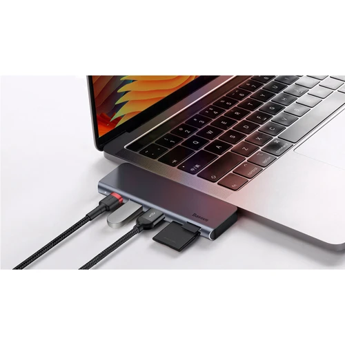Адаптер Baseus Adapter USB-C to 2xUSB3.0+USB-C+microSD+SD HUB Grey (CAHUB-K0G) фото 7
