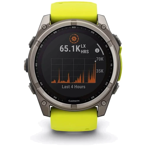 Смарт-часы Garmin Fenix 8 Solar 51mm Sapphire Titanium with Amp Yellow/Graphite Silicone Band (010-02907-21): Дисплей 1.4" (280x280) / Sapphire Crystal
