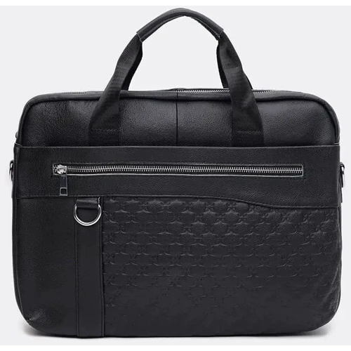 Мужская конференц-сумка Borsa Leather черная (K11117-black): Фактура Матовая, Тиснение
