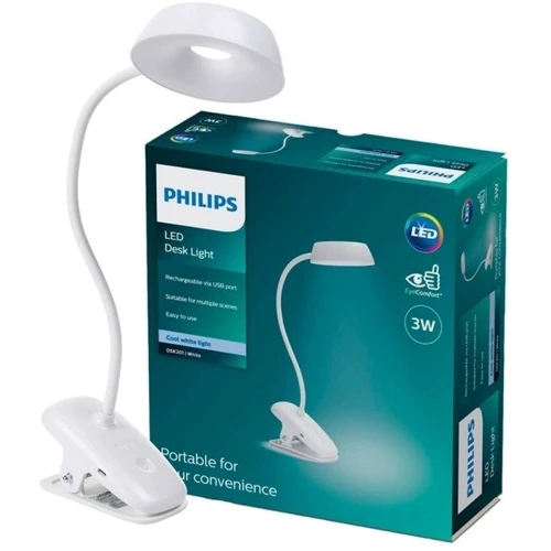 Лампа настольная Philips LED Reading Desk lamp Donutclip 3W, 4000K, 1200mAh (Lithium battery), белый: Тип Настольные лампы