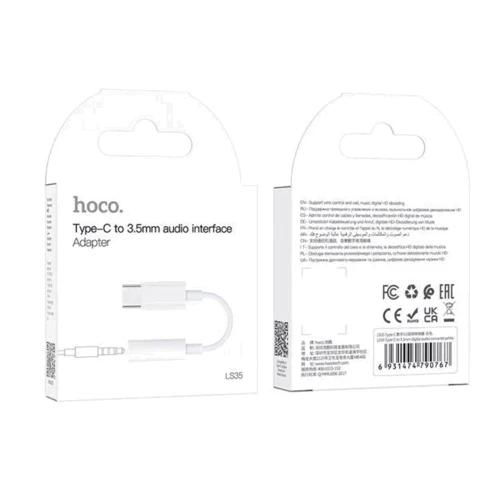 Кабель Hoco Adapter Type-C to 3.5mm LS35 Female 8cm White фото 5