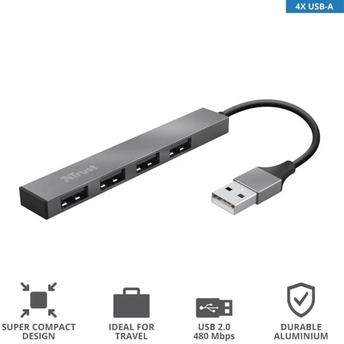 Адаптер Trust Adapter Halyx USB to 4xUSB Grey (23786_TRUST): Цвет серый